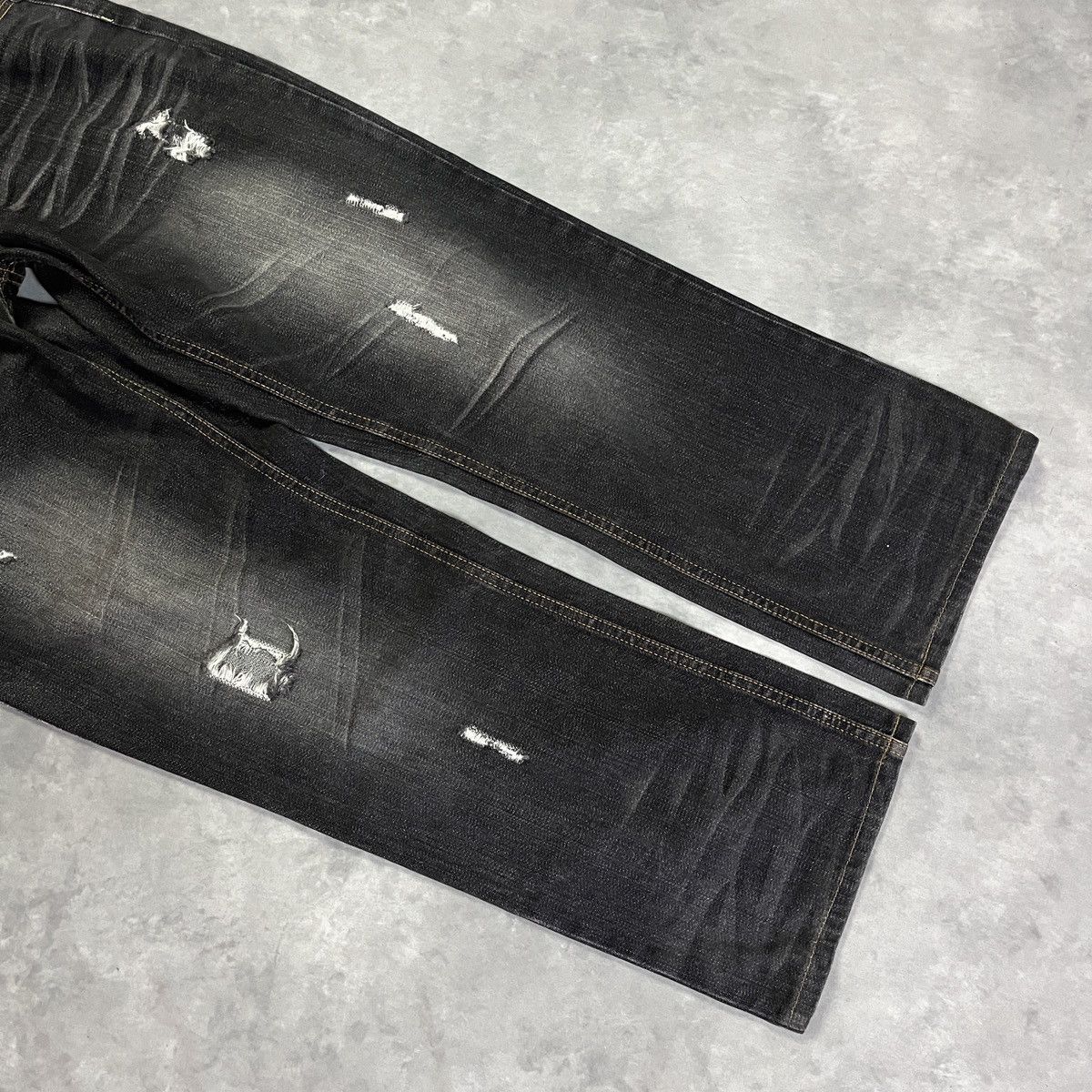 Japanese Brand Nylaus Japanese Motorcycle Dark Wash Distressed Biker Denim Size US 33 - 8 Thumbnail