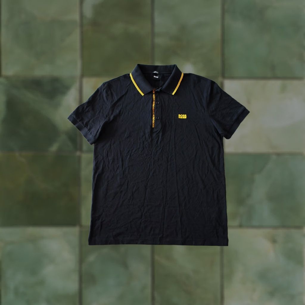 Hugo Boss VINTAGE MENS POLO SHIRT BLACK YELLOW HUGO BOSS MENS POLO COTTON ORIGINAL XXL Size US XXL / EU 58 / 5 - 1 Thumbnail