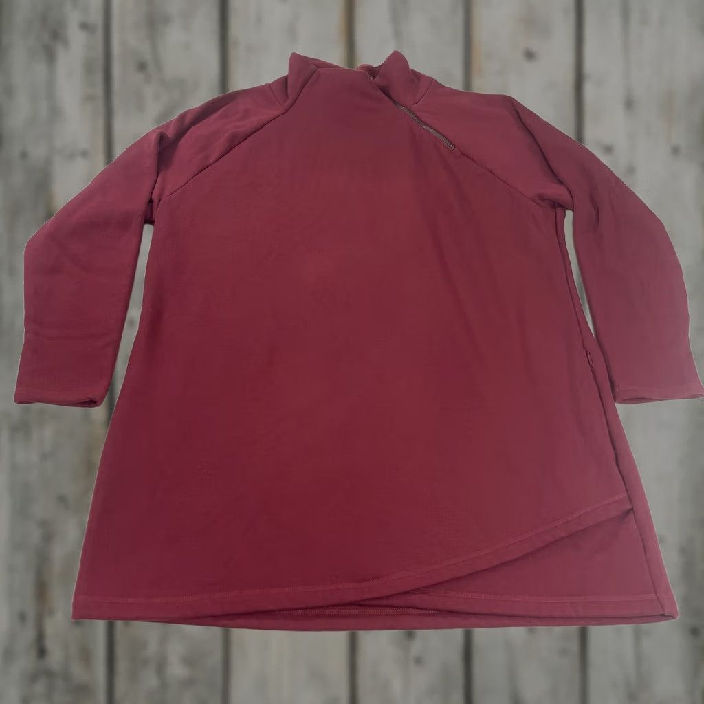 Athleta Athleta Women's 2X Cozy Karma Sweatshirt Dress Asymmetrical Burgundy Zip Pockets Dress Size XXL / US 16-18 / IT 52-54 - 1 Thumbnail