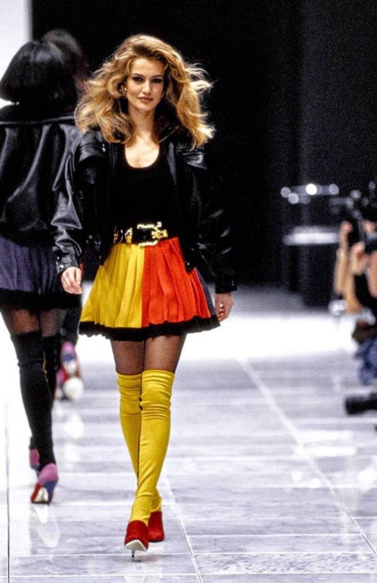 Versace Gianni Versace Couture AW 1991 Multicolour Pleated Skirt Size 29" - 2 Thumbnail