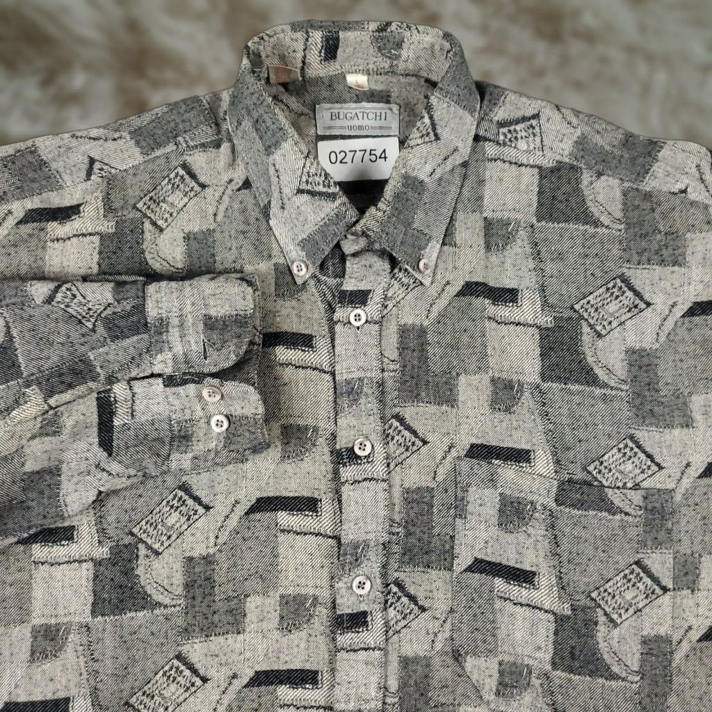BUGATCHI Bugatchi Uomo Button-Up Shirt Mens Large Gray Geometric Long Sleeve Size US L / EU 52-54 / 3 - 1 Thumbnail