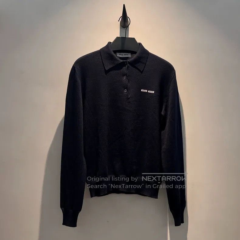 Miu Miu Navy Cashmere Polo Long Sleeve