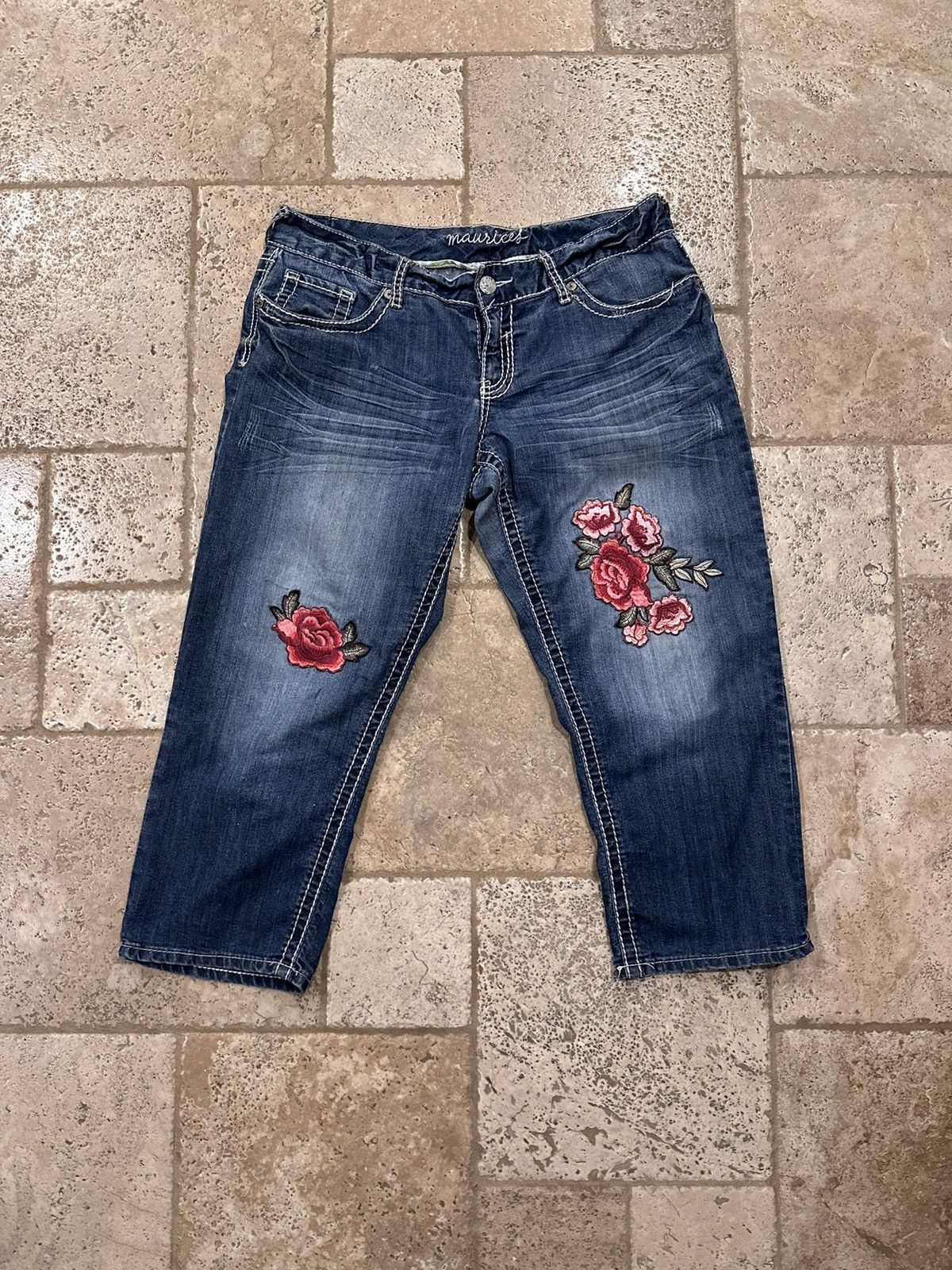 Vintage Maurices Bethaniestyle Rose Patch Dark Blue Denim Jeans Size 36" / US 14 / IT 50 - 5 Thumbnail