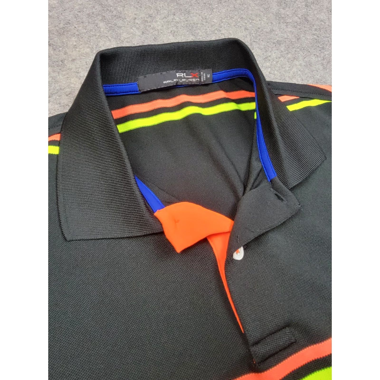 RLX Ralph Lauren RLX Ralph Lauren Golf Polo Shirt Mens Medium Black Neon Stripe Short Sleeve Polo Size US M / EU 48-50 / 2 - 2 Thumbnail