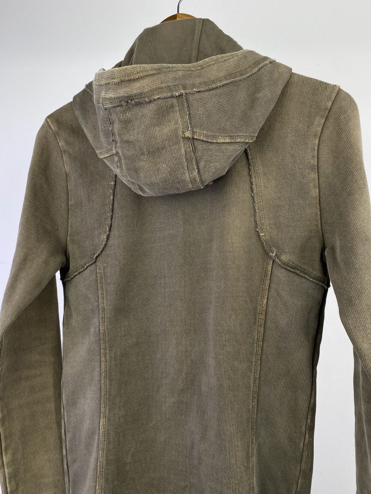 Japanese Brand No ID Y2K Distressed Zip Hoodie Jacket Olive Fade Slim Fit Size US M / EU 48-50 / 2 - 12 Thumbnail