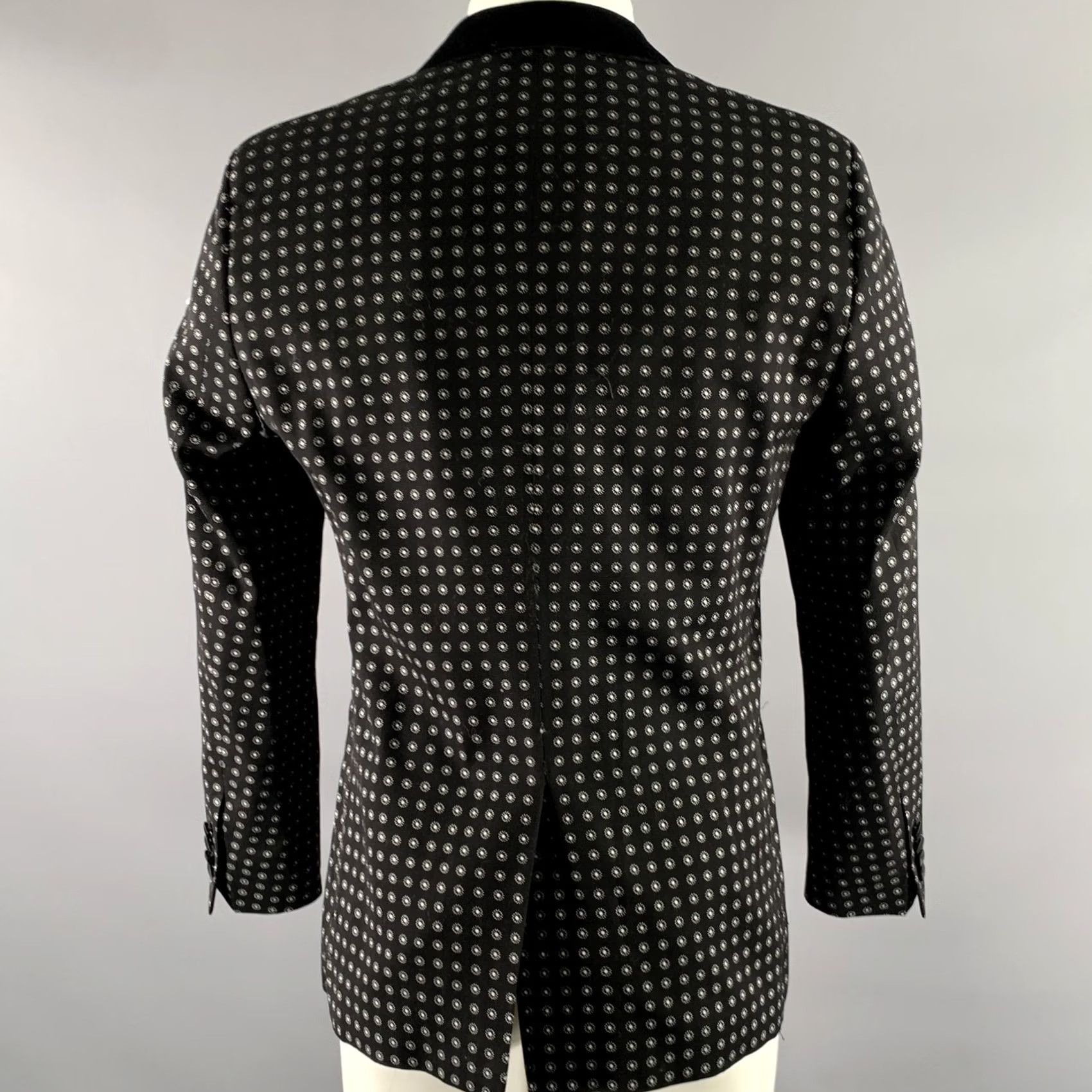 Dolce & Gabbana DOLCE & GABBANA Size 40 Black White Dot Cotton Blend Tuxedo Sport Coat Dressy Blazer Men XS-40) Size 40R - 4 Thumbnail