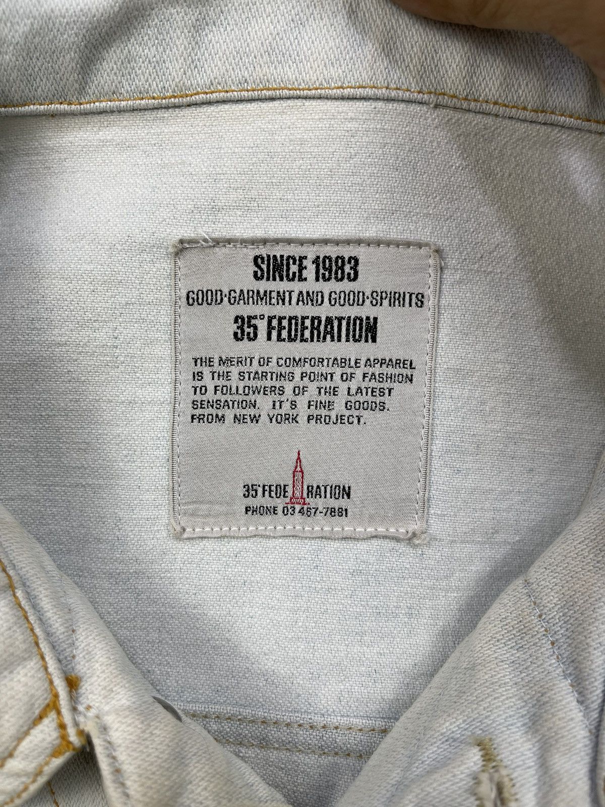 Japanese Brand 35 FEDERATION Patches Washed Denim Jackets Size US L / EU 52-54 / 3 - 12 Thumbnail
