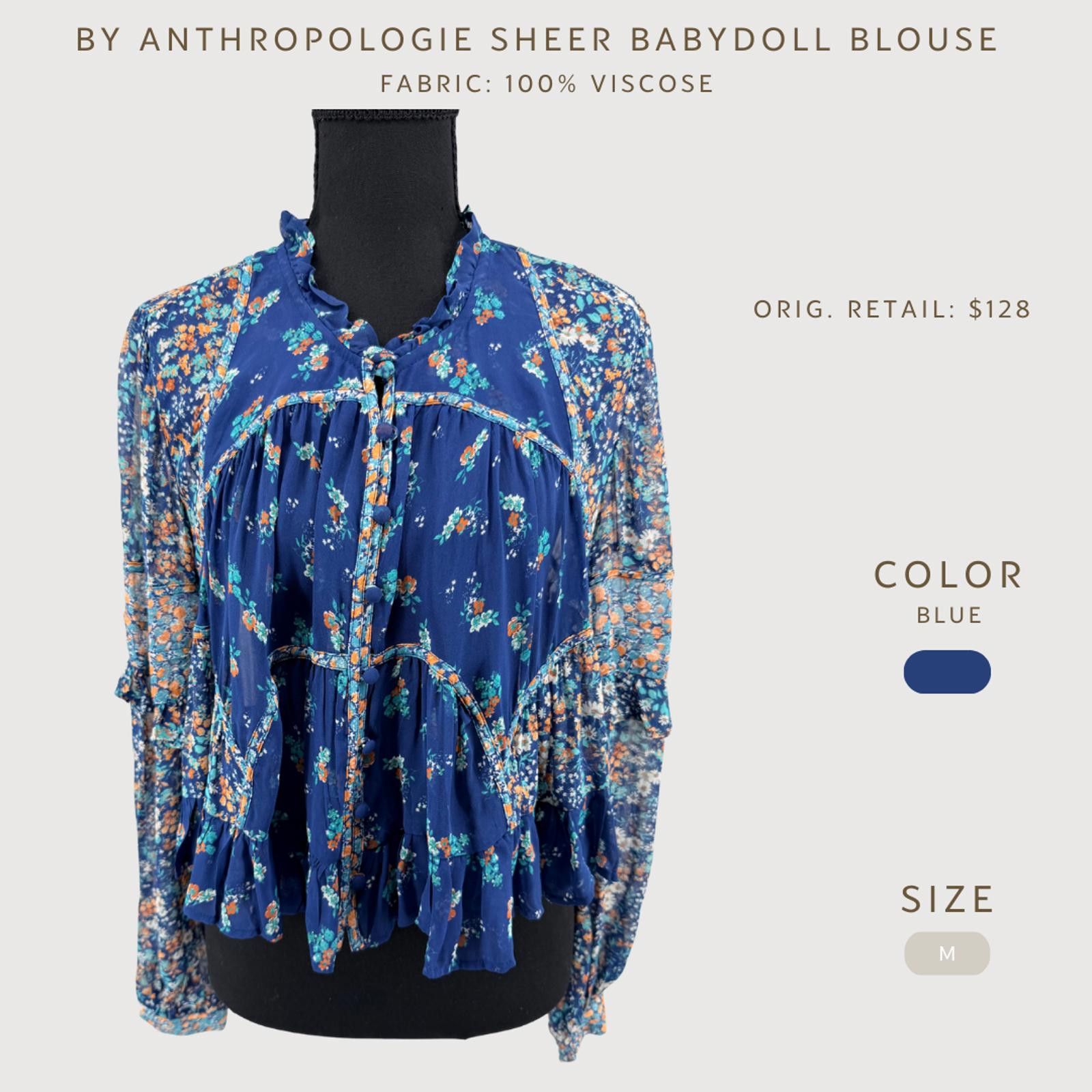 Other Anthropologie Boho Sheer Floral Babydoll Blouse M Size M / US 6-8 / IT 42-44 - 2 Thumbnail