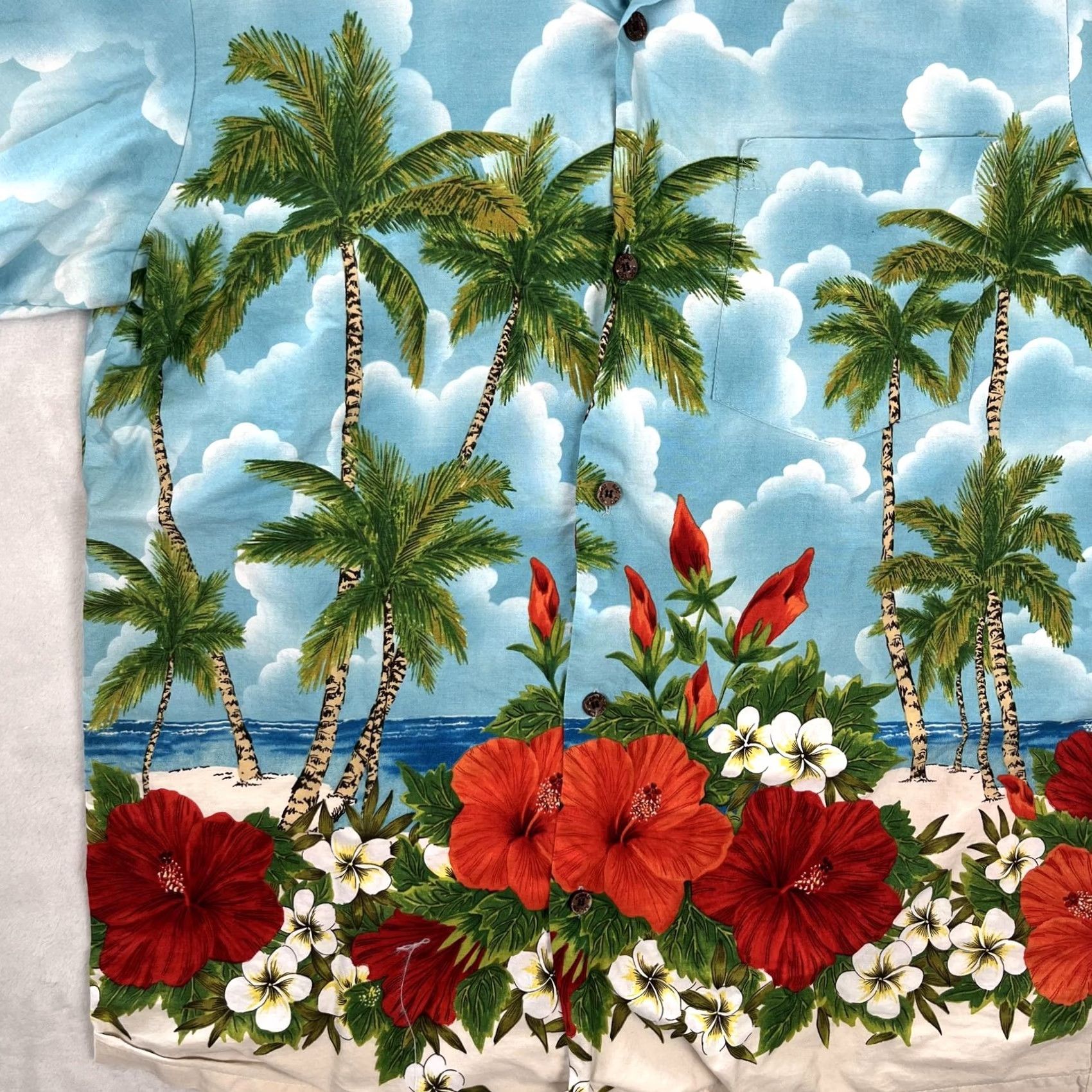 Vintage VINTAGE RJC Shirt Mens Large Blue Hawaiian Hibiscus Palm Short Sleeve Button-Up Shirt Size US L / EU 52-54 / 3 - 2 Thumbnail