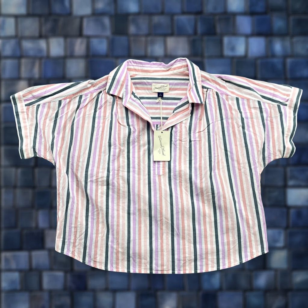 Vintage Universal Thread Womens Cropped Short Sleeve Collared Striped Shirt XL New Size XL / US 12-14 / IT 48-50 - 1 Thumbnail