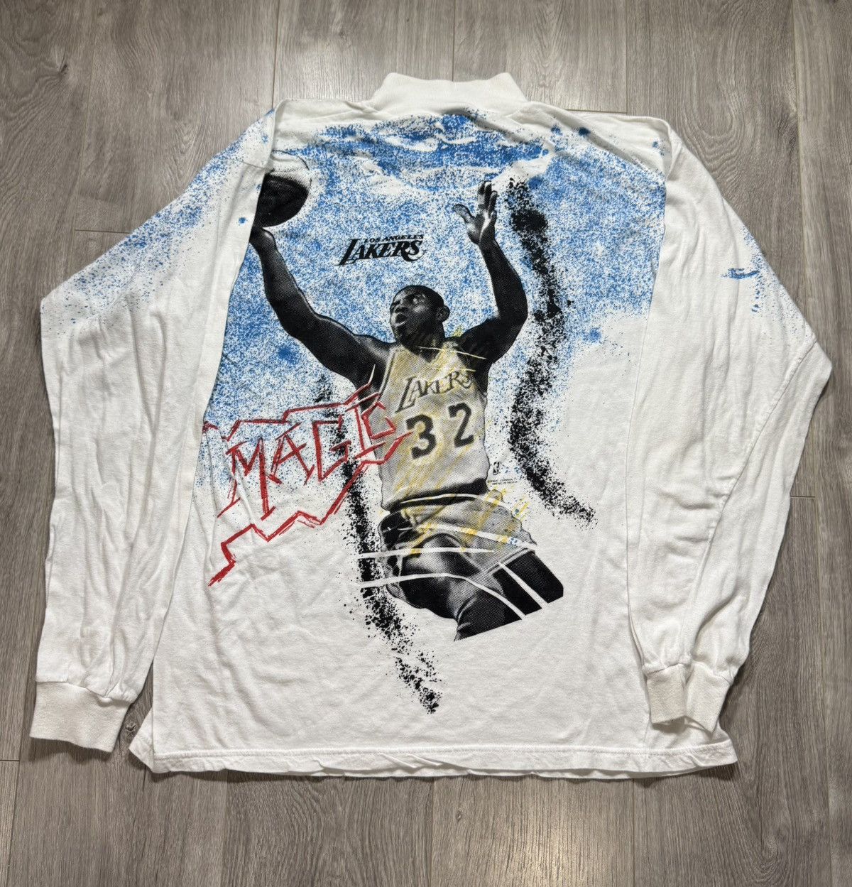 NBA Vintage 90's LA Lakers Magic Johnson T's All Over Print Size US L / EU 52-54 / 3 - 2 Thumbnail