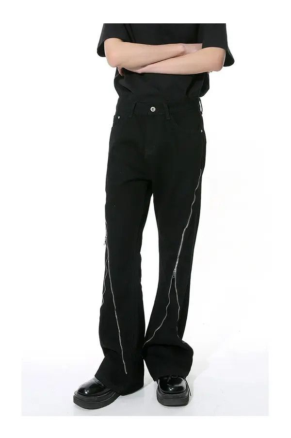 VIBE Opium Zipper Flared Stack Black Denim Jeans Size US 32 / EU 48 - 2 Thumbnail