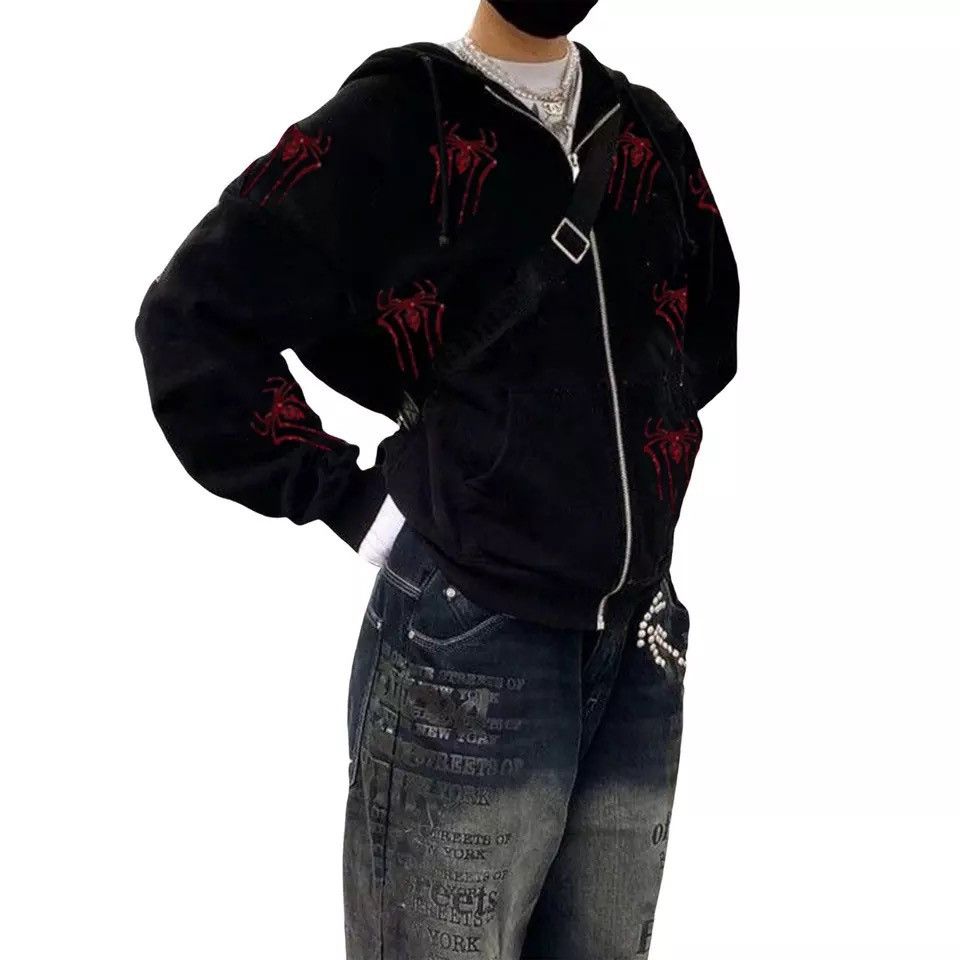 Other Rhinestone Zip y2k Hoodie Spider Web Gothic Punk Style Size US M / EU 48-50 / 2 - 4 Thumbnail