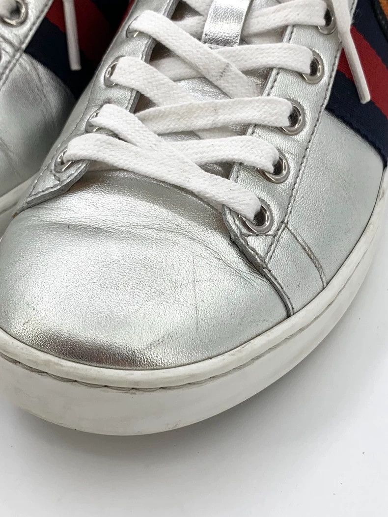 Gucci Gucci Size 36 Ace Series Silver Leather Red Tail Puppy Embr Size US 5 / EU 37 - 9 Thumbnail