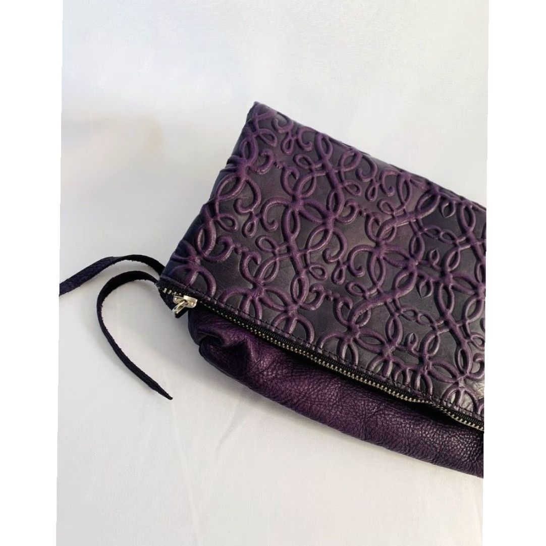 Vintage Alex + Ani Foldover Gabriel Clutch Purple Embossed Leather with Card Case Women Size ONE SIZE - 3 Thumbnail