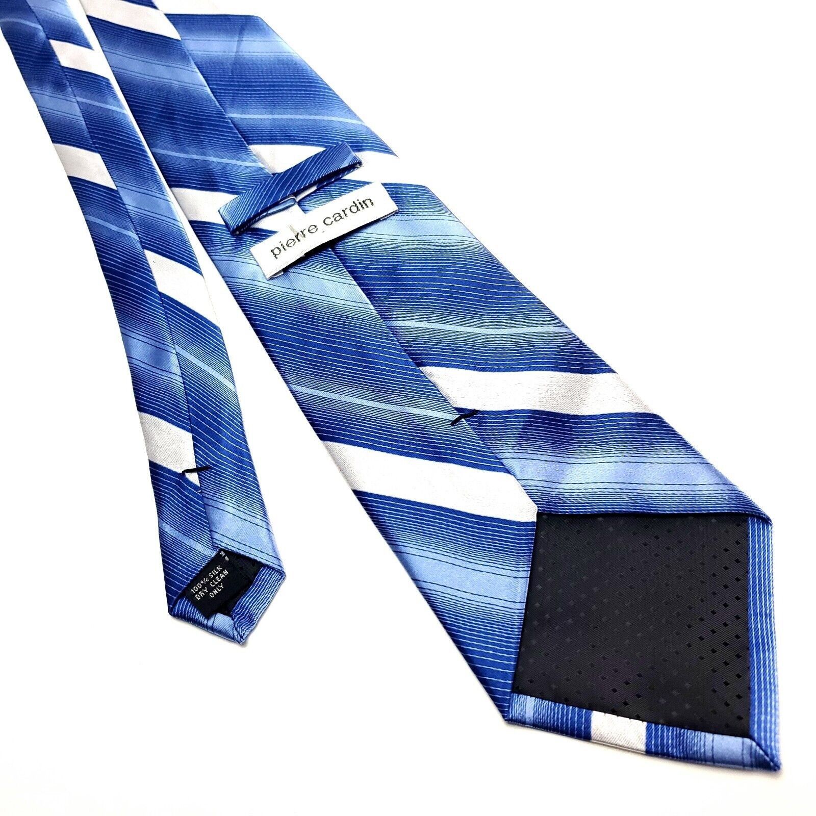 Pierre Cardin Pierre Cardin Blue & White Silk Tie Woven Striped Size ONE SIZE - 3 Thumbnail