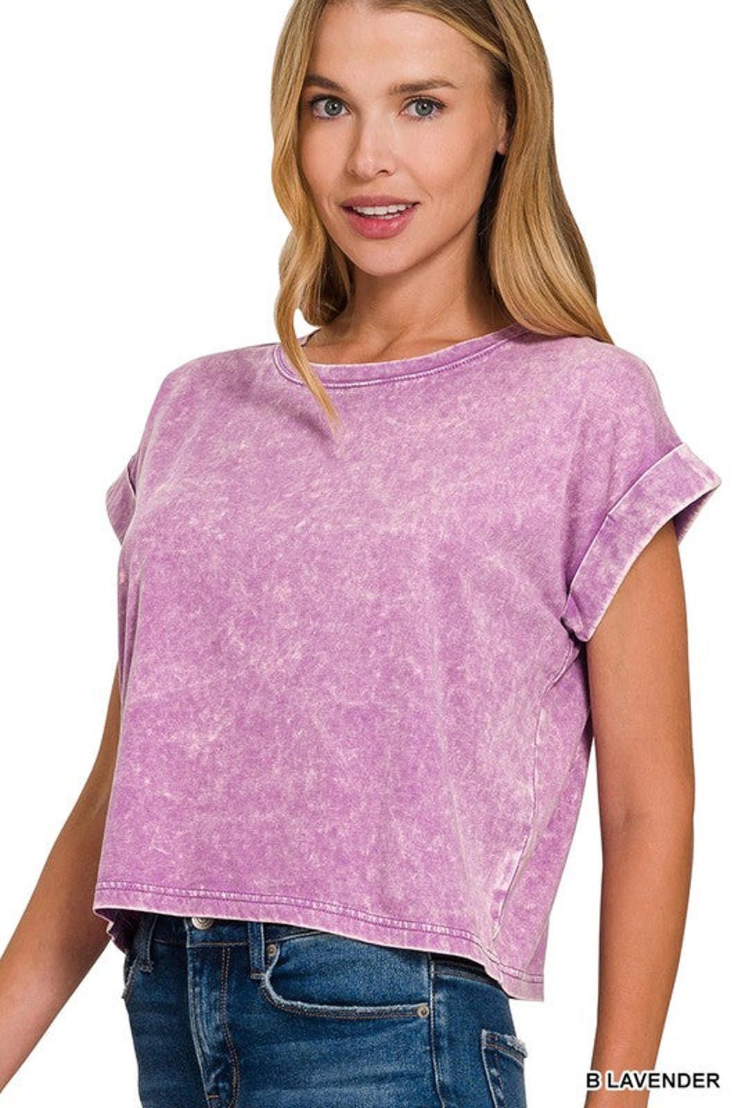 Other Acid Wash Cotton Folded Sleeve Top Zenana Size S / US 4 / IT 40 - 3 Thumbnail
