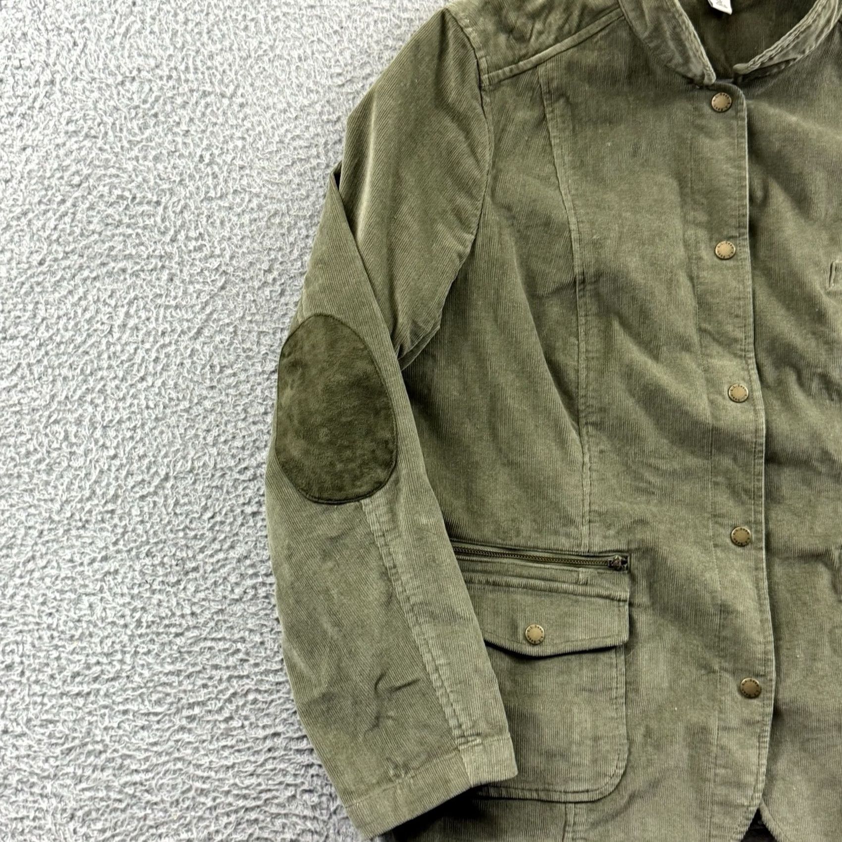 Vintage LL Bean Jacket Womens XL Green Corduroy Military Snap Pockets Elbow Patches Size XL / US 12-14 / IT 48-50 - 4 Thumbnail
