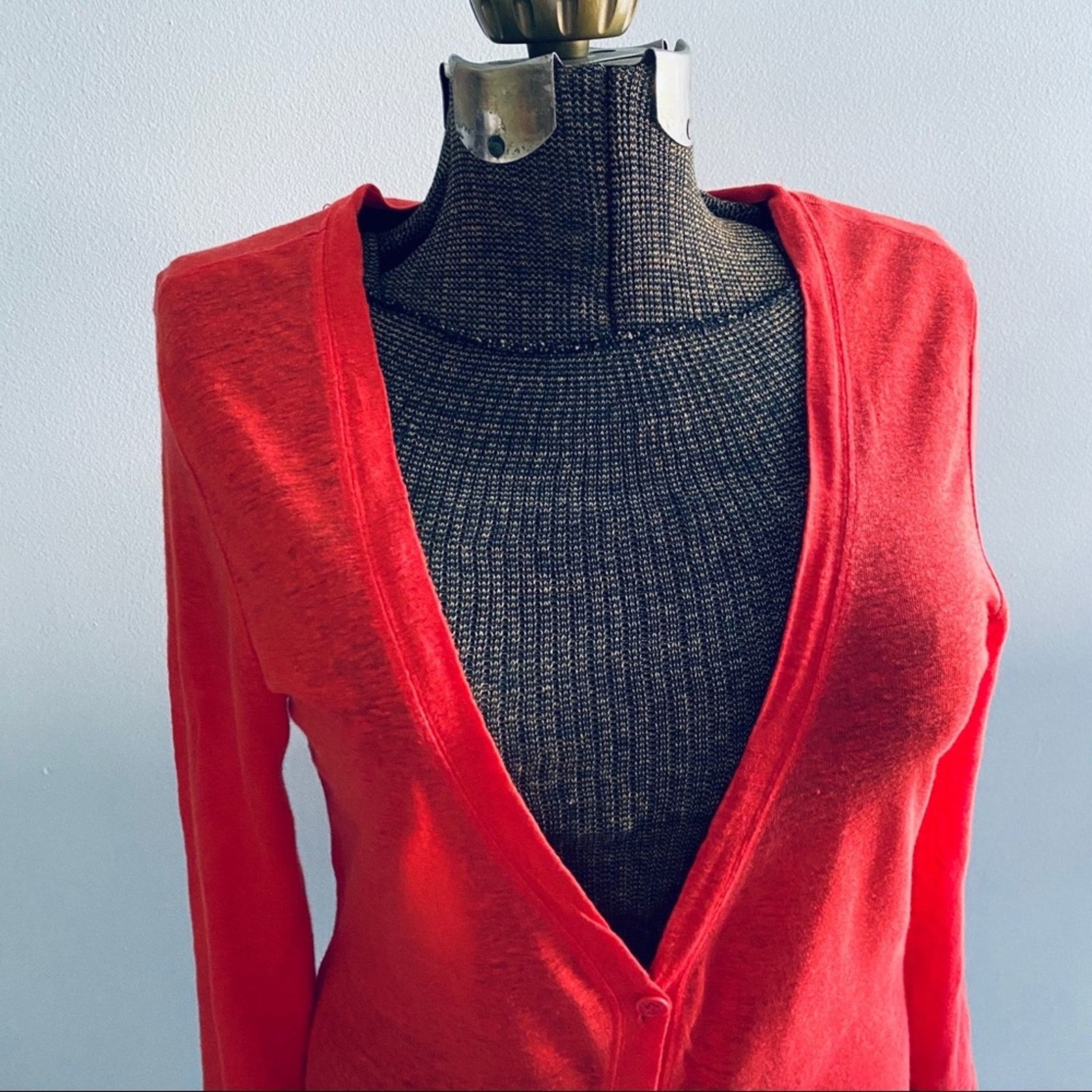 J.Crew J Crew dark orange linen long cardigan Size S / US 4 / IT 40 - 3 Thumbnail