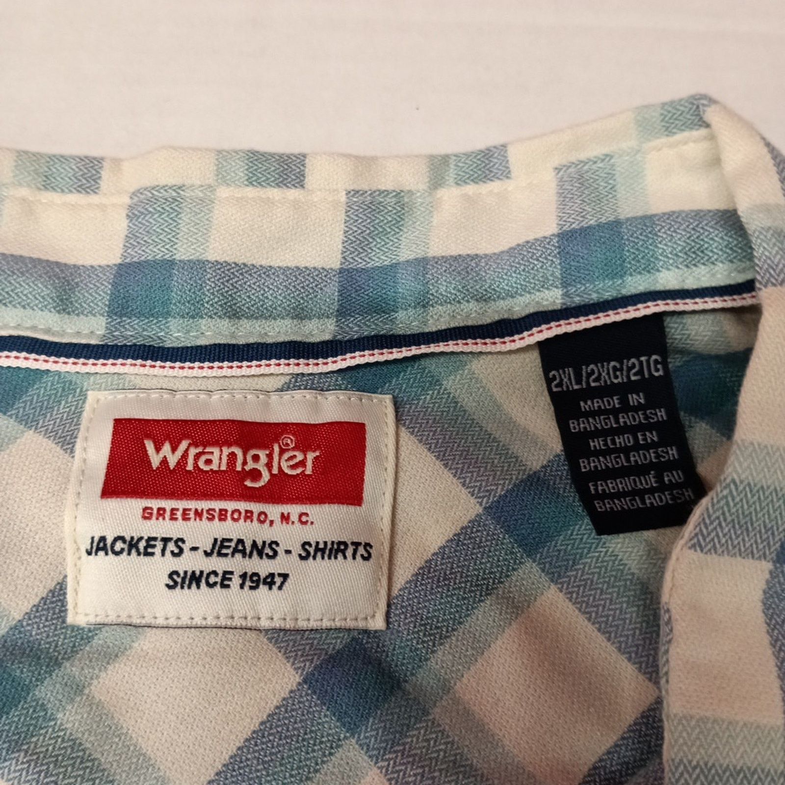 Wrangler Wrangler Cowboy Wash Twill Shirt Men's 2XL Nile Blue Checker Size US XXL / EU 58 / 5 - 4 Thumbnail