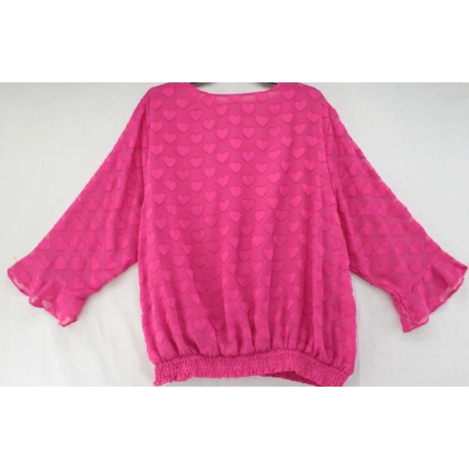 Vintage Cato Blouse Pink Hearts Top Chiffon Bell Sleeves Valentine Date Night 22/24W Women Size 3XL / US 20-22 - 4 Thumbnail