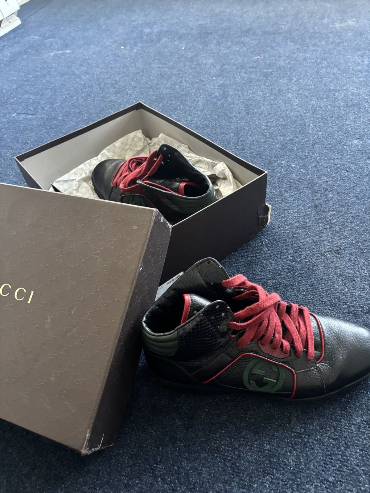 Gucci Gucci Black Leather & Snakeskin High Top Sneakers Size US 10.5 / EU 43-44 - 2 Thumbnail