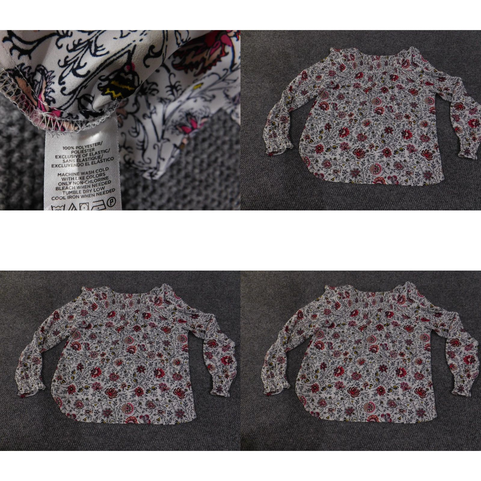 Loft LOFT Shirt Womens Medium White Floral Smocked Neck Long Sleeve Ruffle Boho Top Size M / US 6-8 / IT 42-44 - 8 Thumbnail
