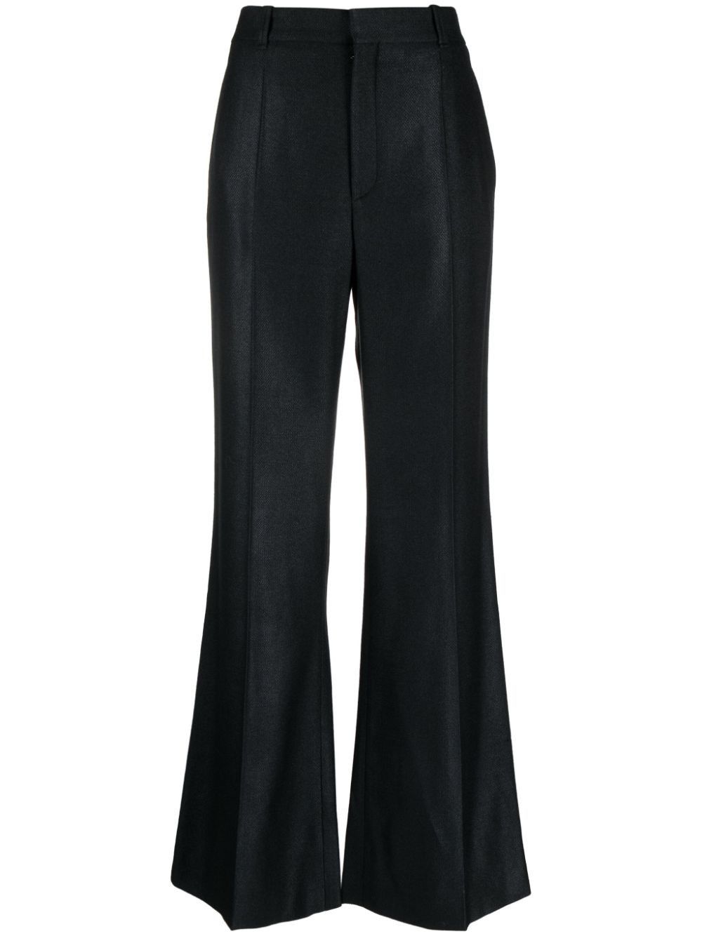 WOOL AND SILK BLEND FLARED LEG TROUSERS