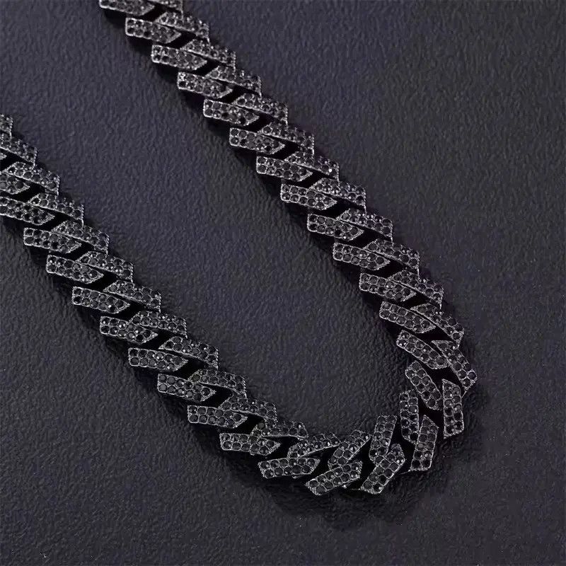 Jewelry 15MM Cuban Link Chain 2Row Black Iced Out Necklace Size ONE SIZE - 4 Thumbnail