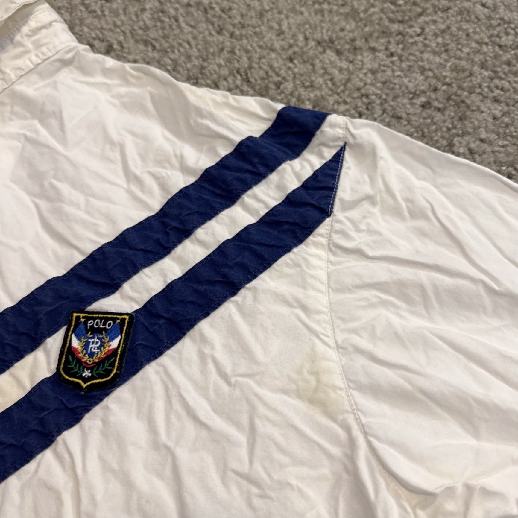 Polo Ralph Lauren VINTAGE Polo Ralph Lauren Lightweight Cotton White Navy Jacket Hooded Crest L Unisex Adults Windbreaker Mens/ Womens Size US L / EU 52-54 / 3 - 6 Thumbnail