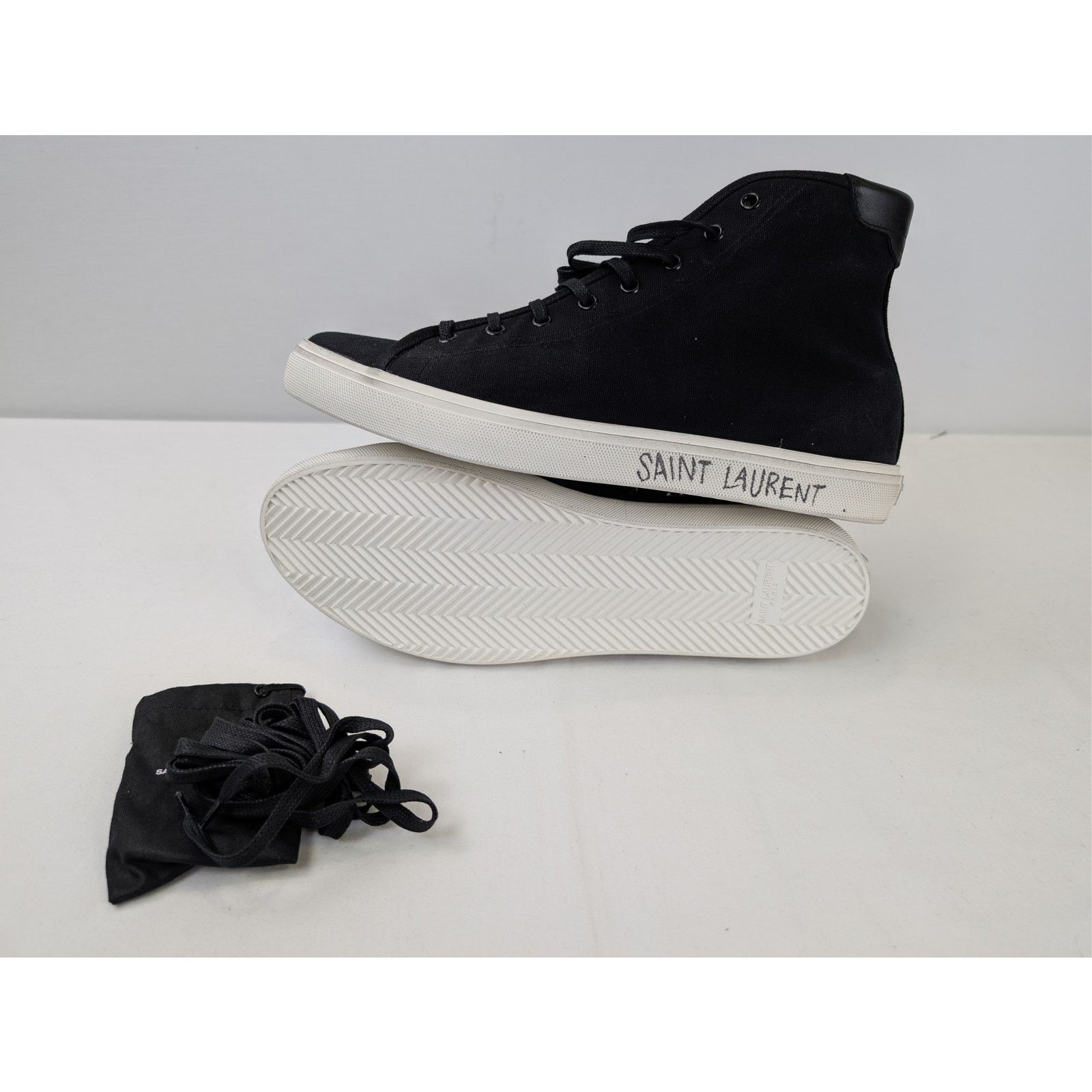 Saint Laurent Paris o1rshd1 Malibu Mid-Top Sneaker in black canvas and leather Size US 11 / EU 44 - 12 Thumbnail