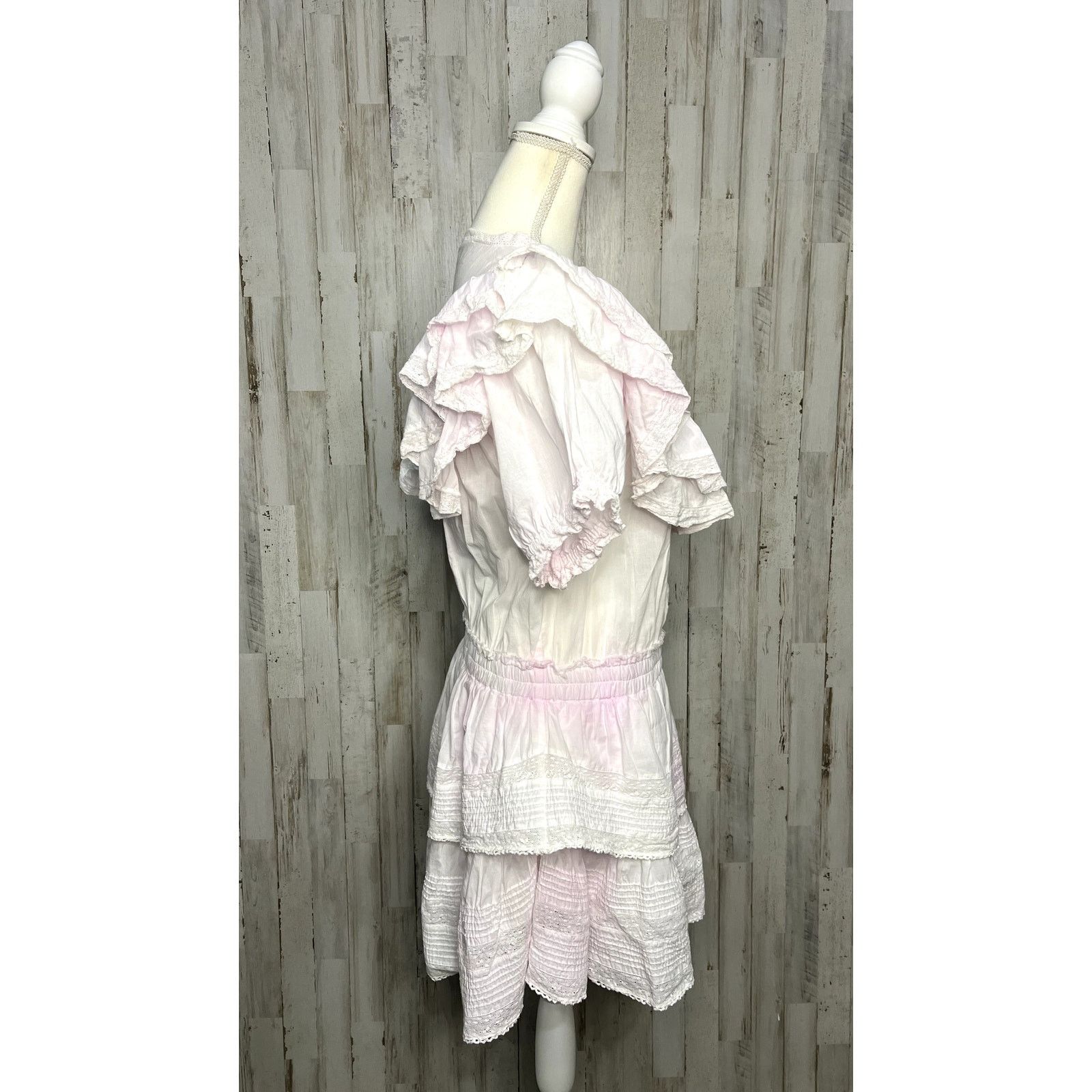 LoveShackFancy LoveShackFancy Women's XL Pink Eyelet Ruffle Mini Dress Size XL / US 12-14 / IT 48-50 - 5 Thumbnail