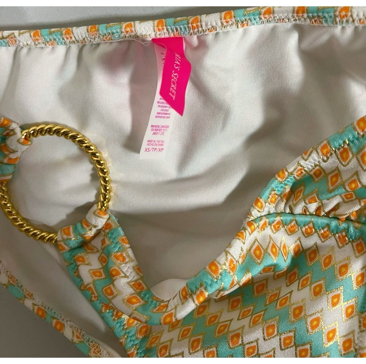 Victoria's Secret × Vintage Victoria’s Secret Gold O-Ring Patterned Bikini Bottoms XS ✨ Size ONE SIZE - 4 Thumbnail