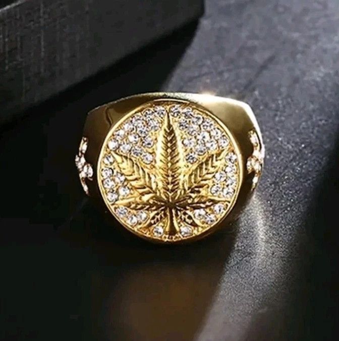 Other Men Fashion Pot Leaf Ring Punk Stainless Steel Ring Size 10 Size ONE SIZE - 1 Thumbnail