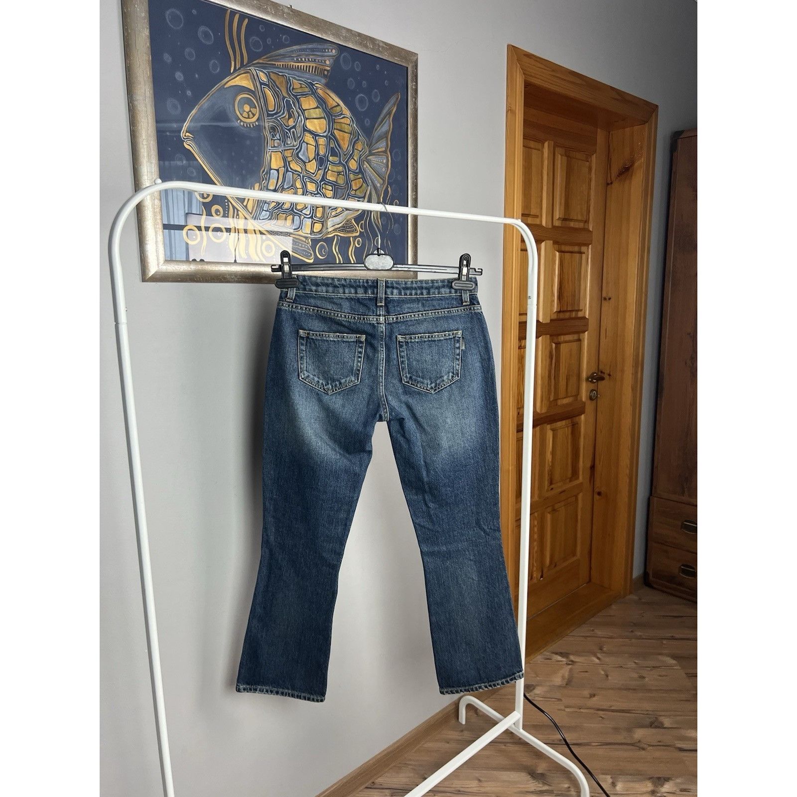 Saint Laurent Paris Saint Laurent Women`s Blue Distressed Denim Bootcut Cropped Size 24" / US 00 / IT 34 - 10 Thumbnail