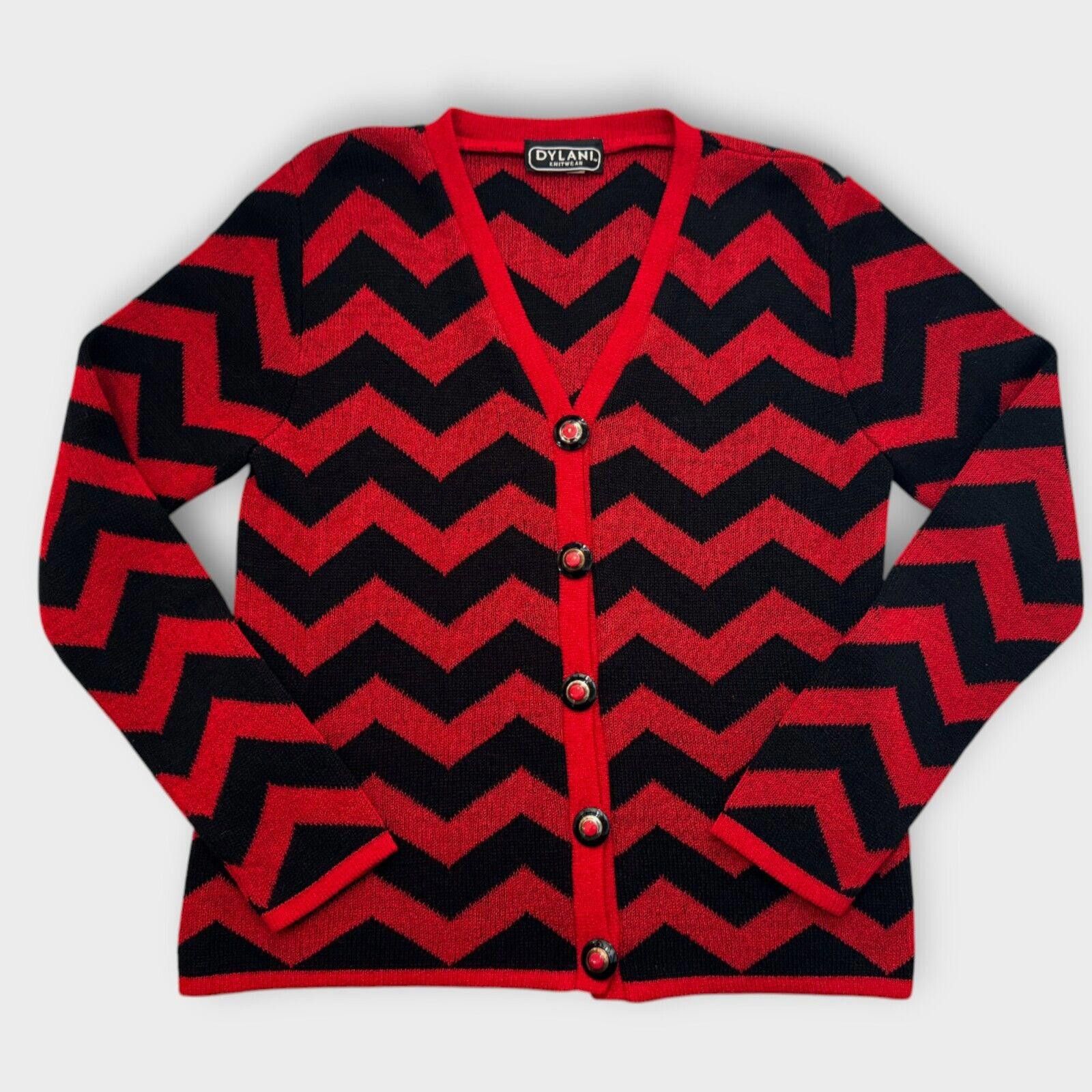 Other Vintage 80s Red & Black Chevron Cardigan Sweater Size XS / US 0-2 / IT 36-38 - 3 Thumbnail
