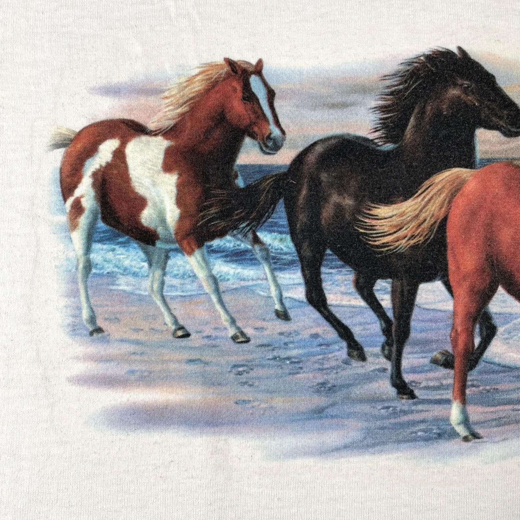 Fruit Of The Loom VINTAGE Fruit of The Loom Adult Medium White Shirt Y2K Wild Horses Running Beach Size US M / EU 48-50 / 2 - 6 Thumbnail