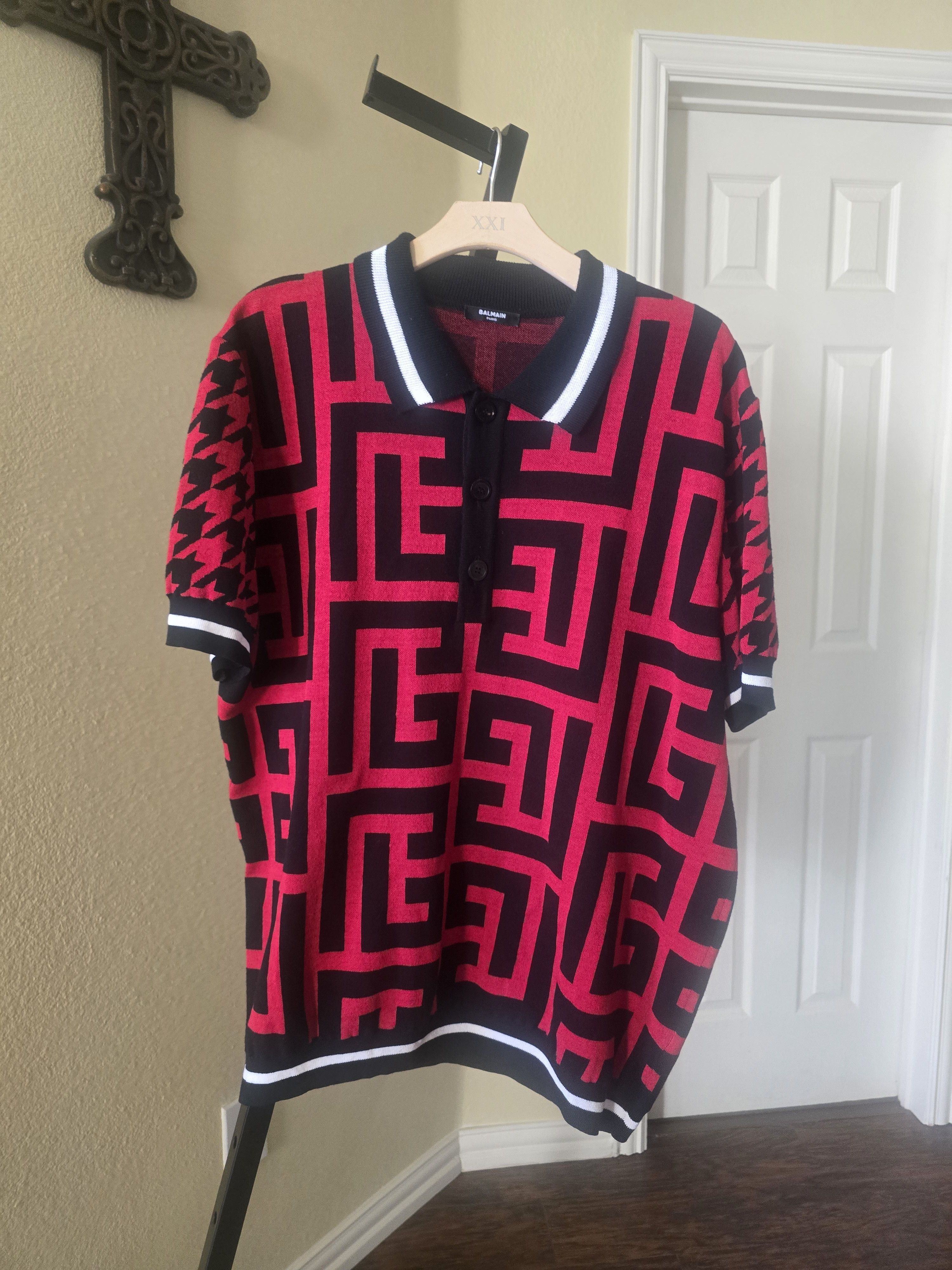 Balmain Balmain Mega Monogram Houndstooth Knit Polo Size XXL Size US XXL / EU 58 / 5 - 4 Thumbnail