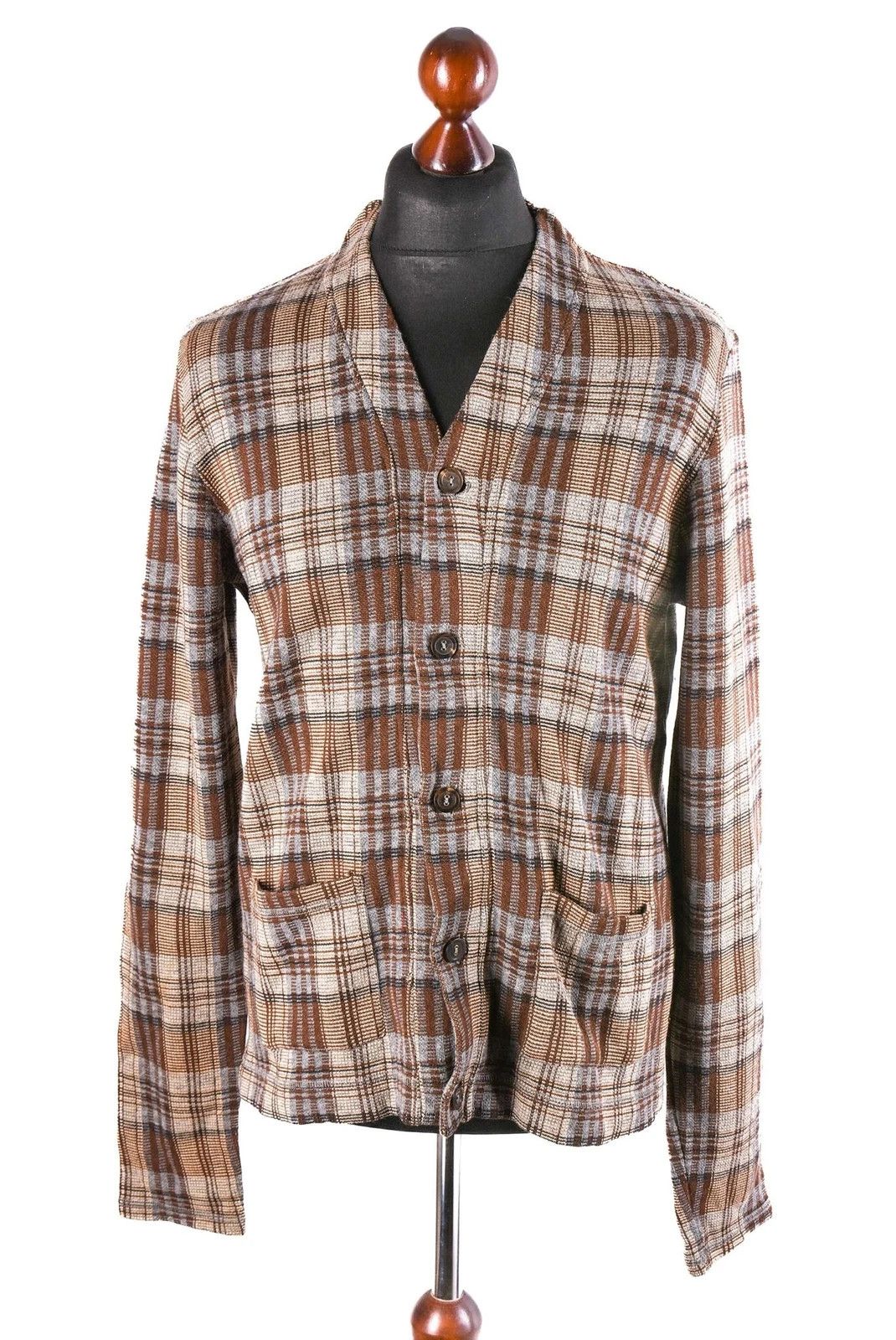 Kenzo Kenzo Défilé Wool Plaid Knit Button Up Jacket Brown Size US M / EU 48-50 / 2 - 1 Thumbnail