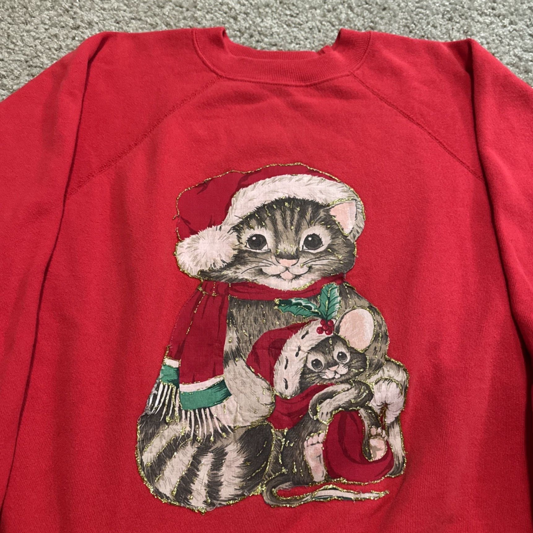 Vintage VINTAGE 90s Christmas Cute Kitty Cat Glitter Holiday Red Crewneck Sweatshirt XL Women Shirt Pullover Crew Neck Activewear Girls? Size XL / US 12-14 / IT 48-50 - 2 Thumbnail