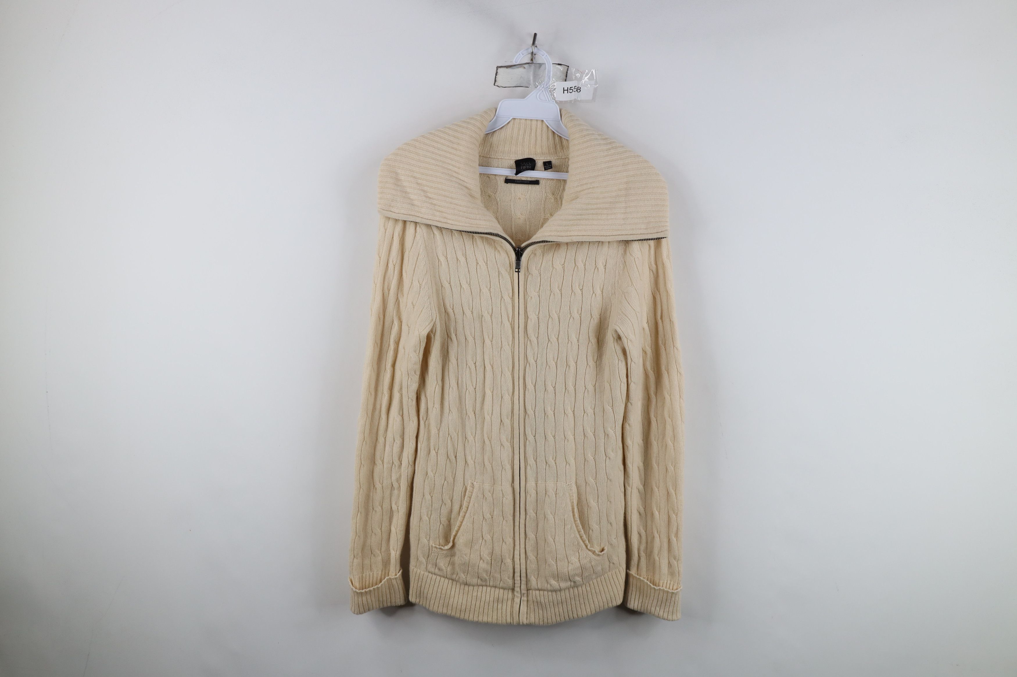 Vintage Vintage Y2K Saks Fifth Avenue Cashmere Cable Zip Sweater Size L / US 10 / IT 46 - 1 Thumbnail