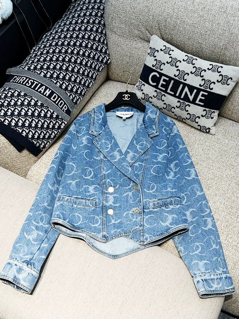 Chanel 23B blue full-print graffiti double C long-sleeved