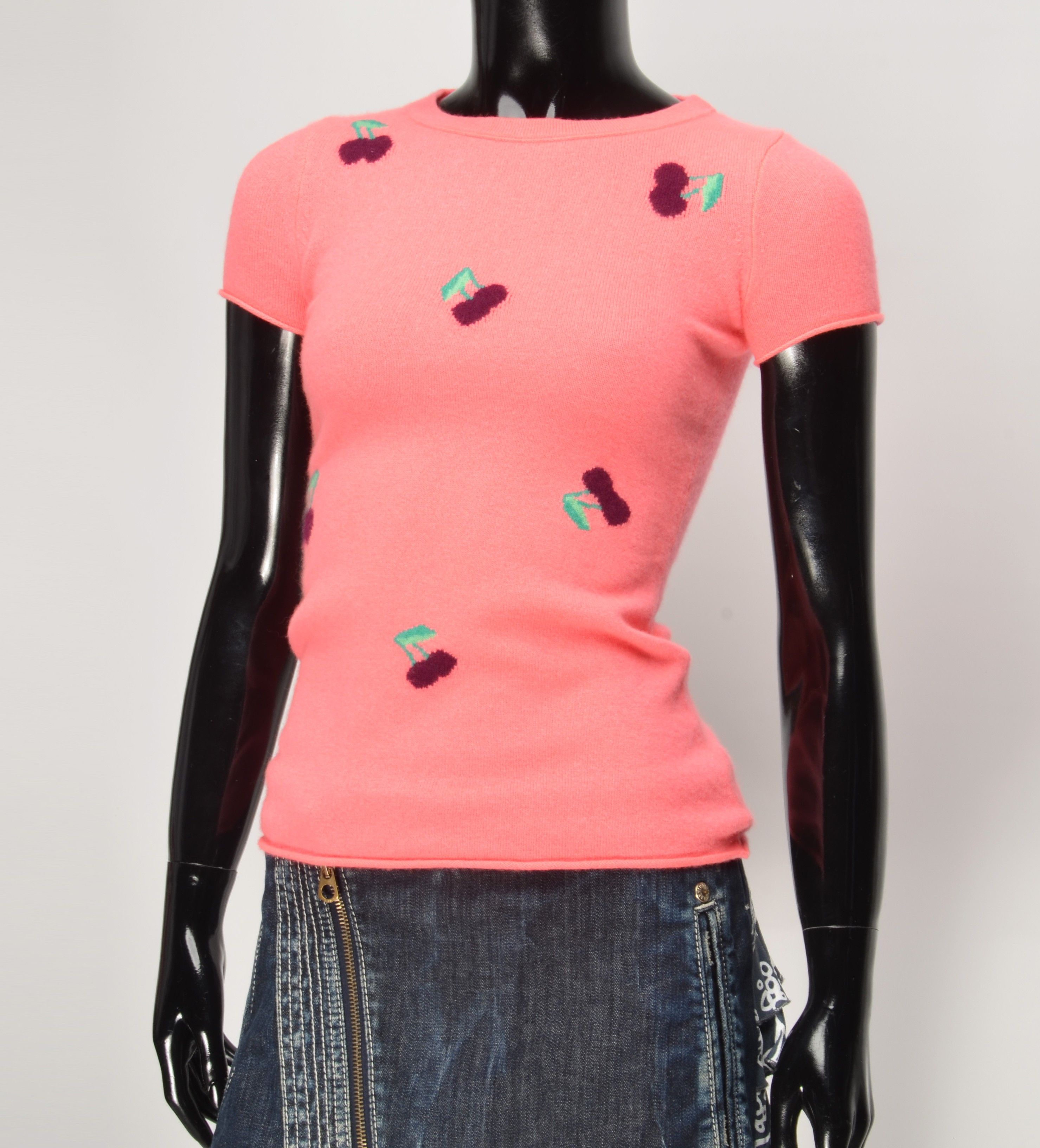J.Crew J.Crew Y2K Kidcore Soft Cashmere Cherry Short Sleeve Top Size XS / US 0-2 / IT 36-38 - 2 Thumbnail