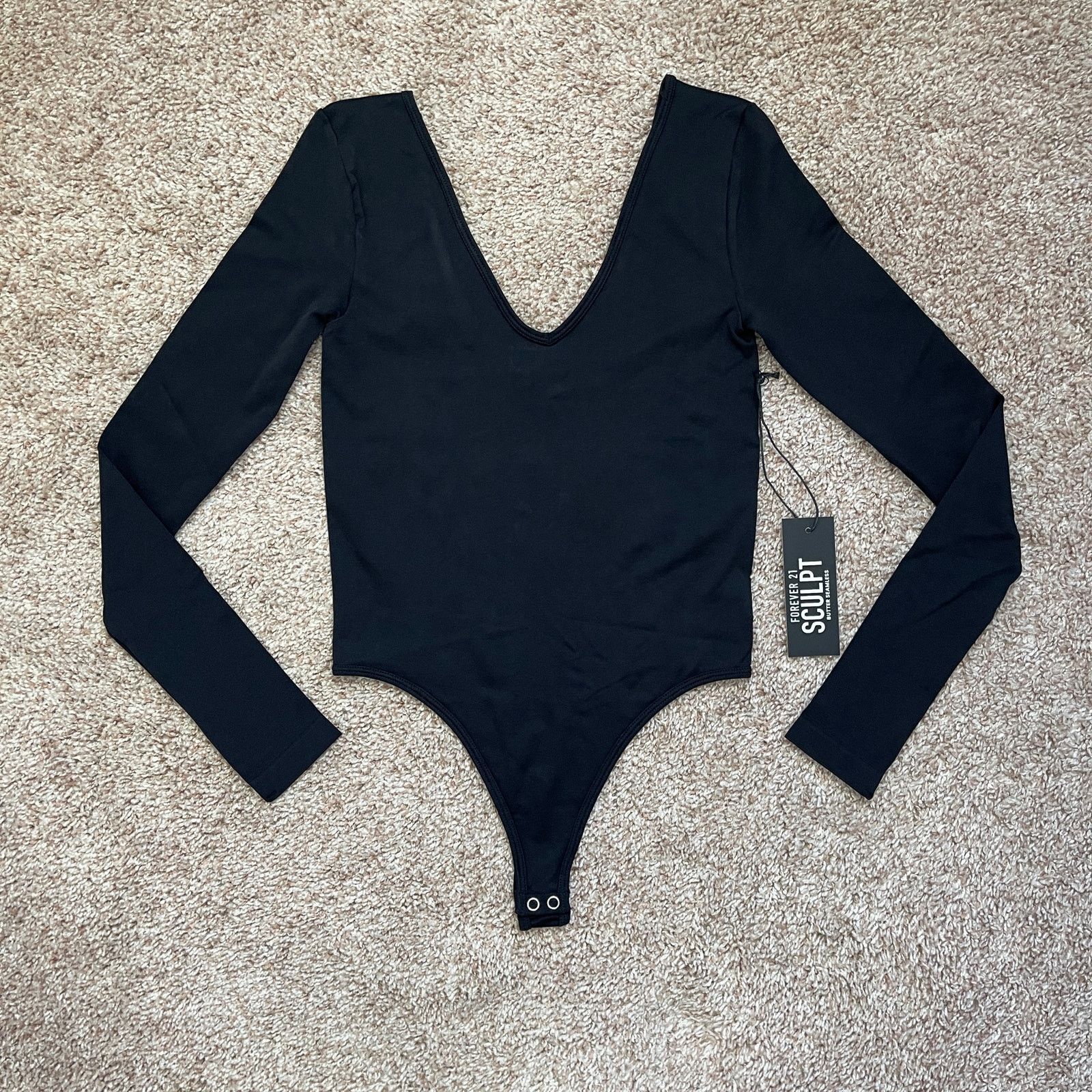 Forever 21 Forever 21 Seamless Thong Bodysuit Long Sleeve Black NWT S Size S / US 4 / IT 40 - 15 Thumbnail