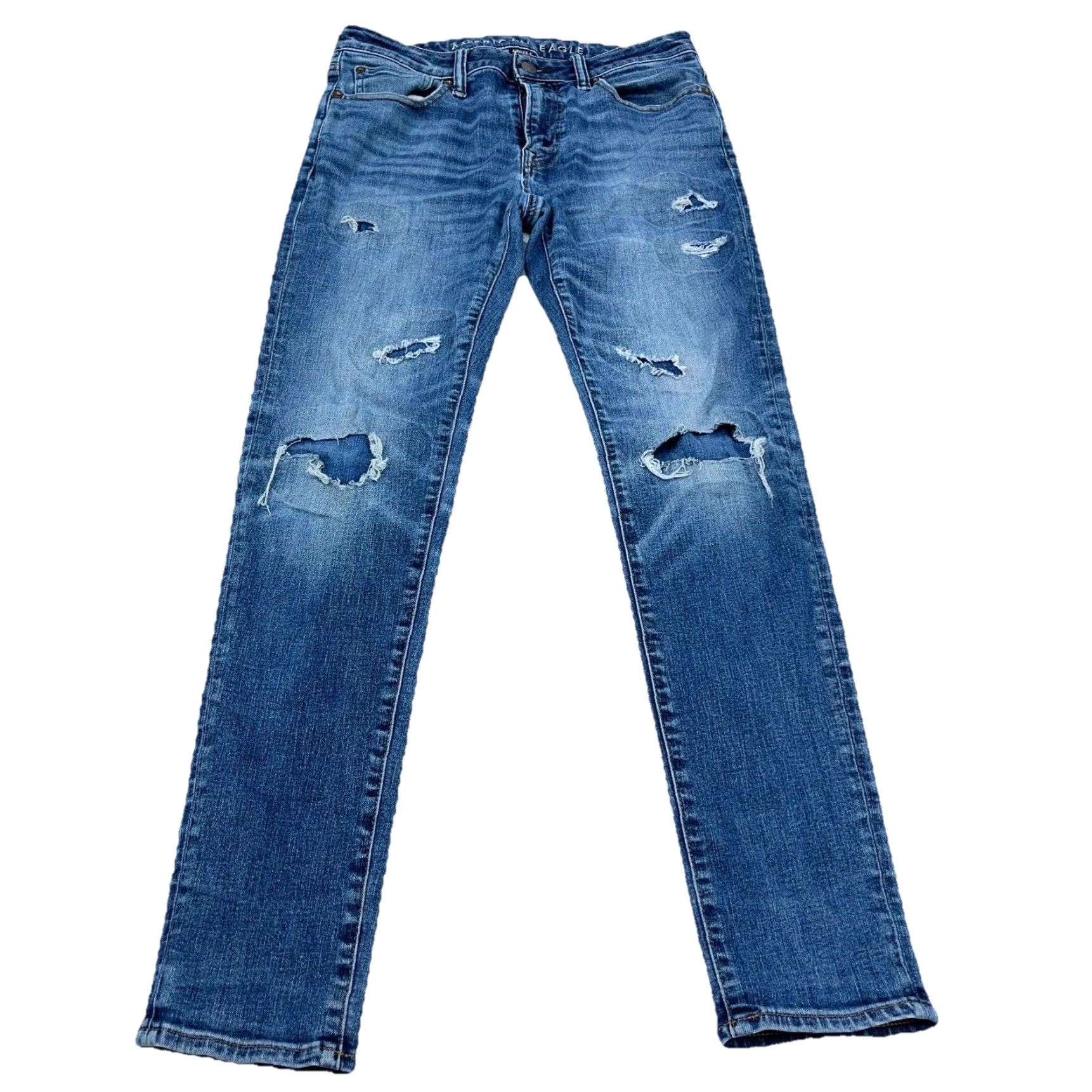 American Eagle Outfitters American Eagle Outfitters Jeans Men 31x34 Athletic Skinny Fit Blue 5-Pocket Distressed Ripped Size US 31 - 2 Thumbnail