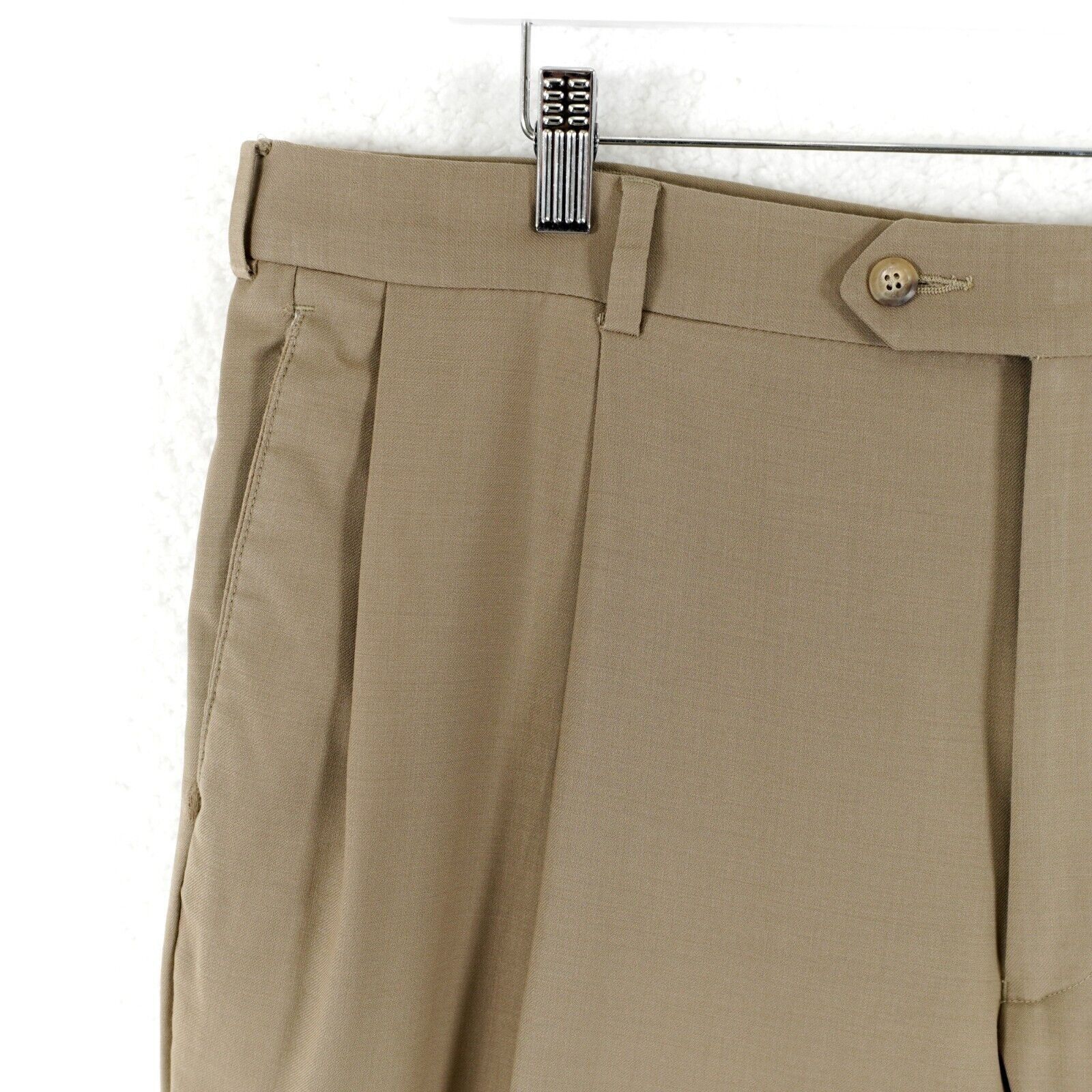 Grant Thomas Grant Thomas Tan Wool Pleated Cuffed Mid Rise Dress Pants 38 Size 38R - 3 Thumbnail