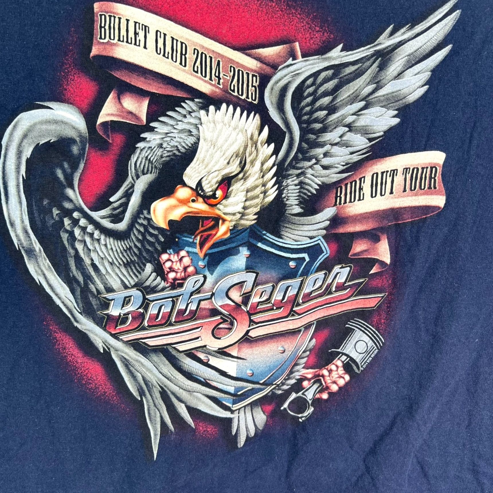 Gildan Bob Seger Ride Out Tour 2014/15 T-Shirt Mens 2XL Blue Graphic Print Gildan Regular Fit Band USA Size US XXL / EU 58 / 5 - 2 Thumbnail