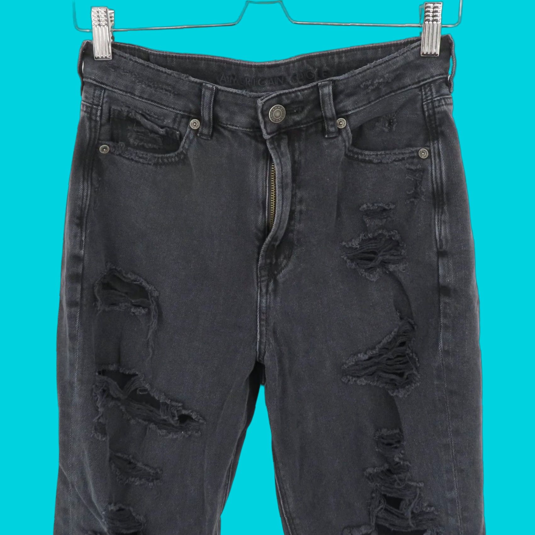 American Eagle Outfitters American Eagle Womens 4 Comfort Stretch Black Distressed Destroyed Denim Jeans Size 27" / US 4 / IT 40 - 1 Thumbnail