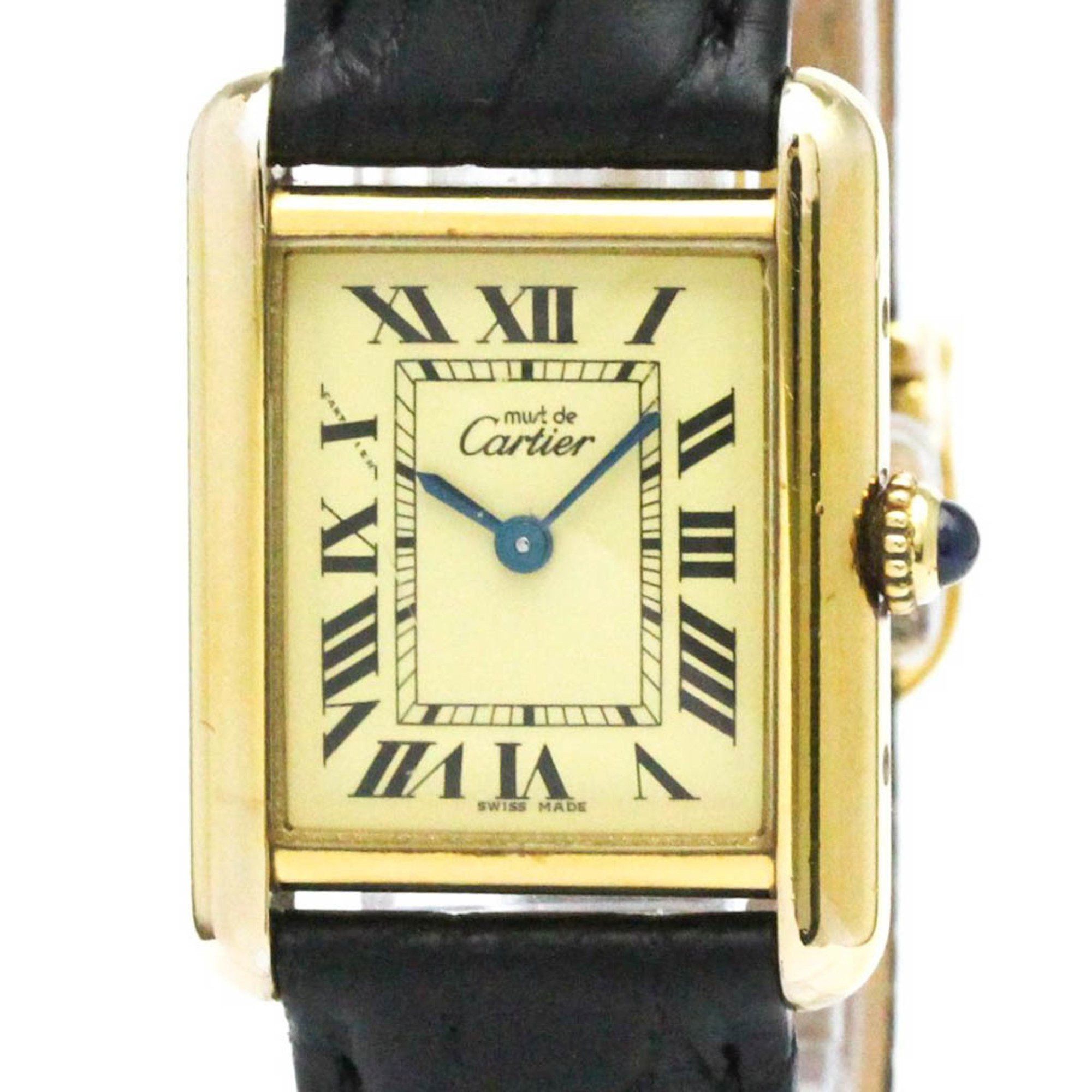 Cartier Must Tank Quartz Gold Plated Leather Ladies Watch W1003154 in Beige, Women's