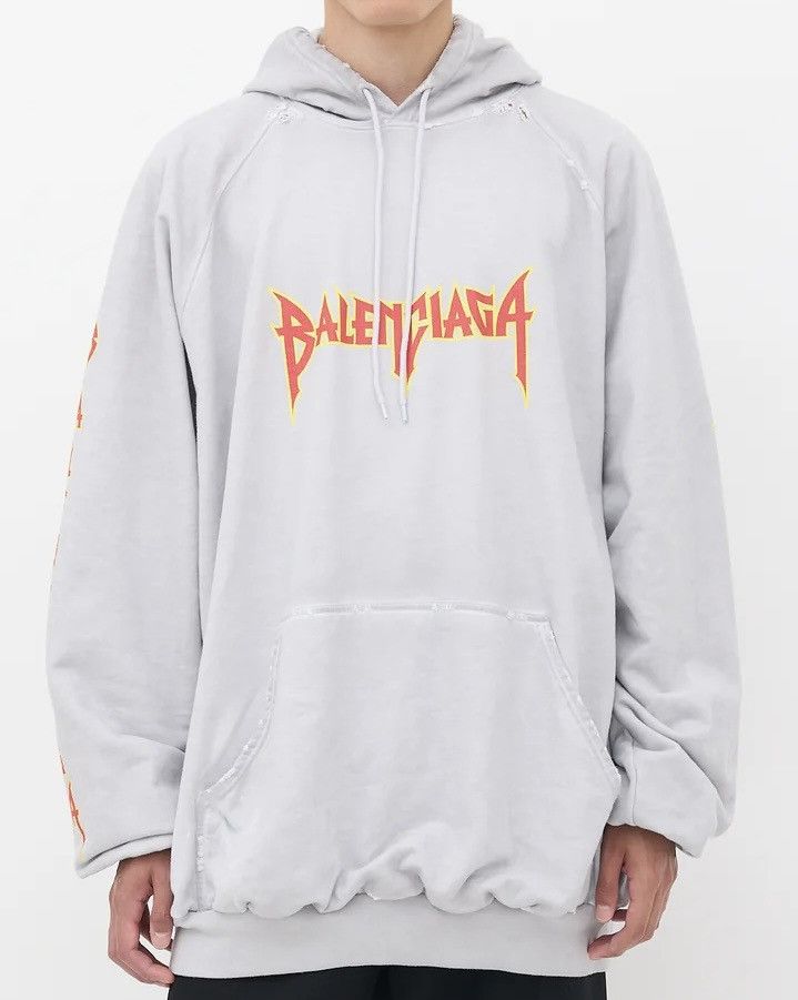Balenciaga Grey Metal Print Balenciaga Paris Hoodie Size US L / EU 52-54 / 3 - 1 Thumbnail